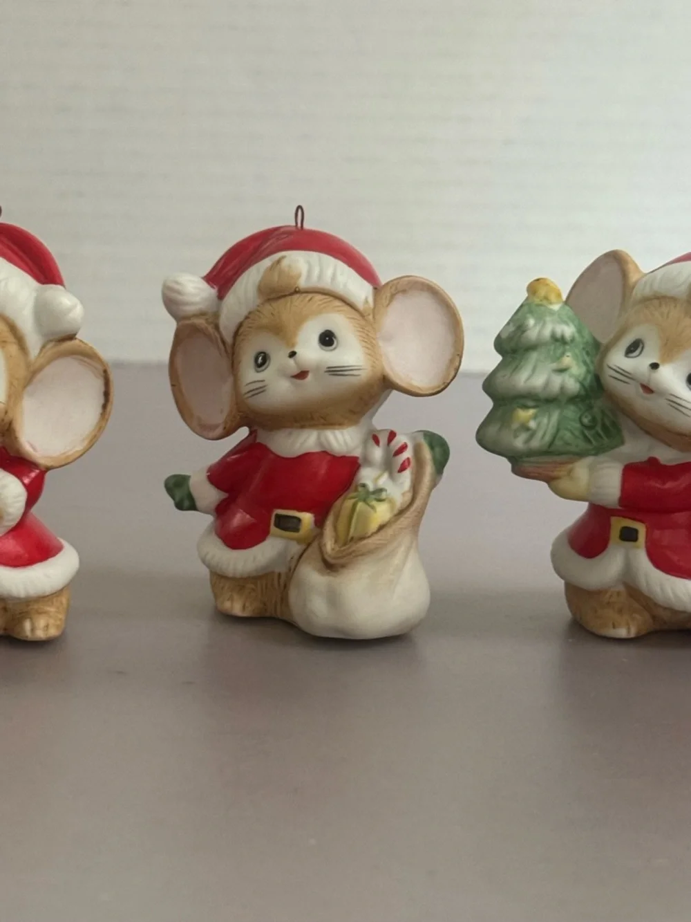 Homco Set of 3 Santa Mouse Christmas Ornaments in Red, White and Green - Picture 4 of 8